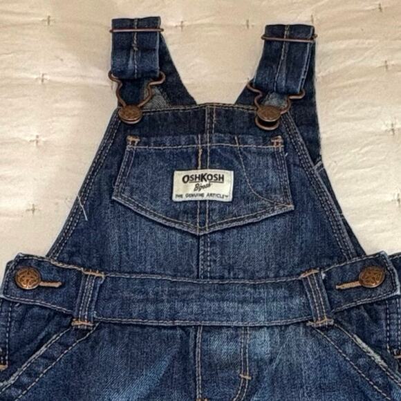 Oshkosh B'gosh Fleece Lined Overalls Boys/Girls 6M | Blue Navy Polka Dots - Picture 2 of 8